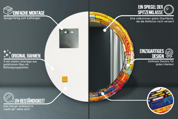 Ornate framed mirror Colored stained glass window