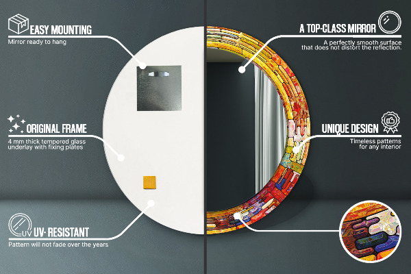 Ornate framed mirror Colored stained glass window