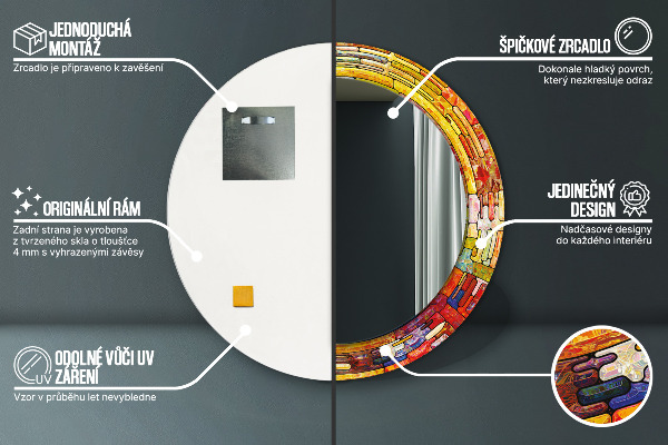 Ornate framed mirror Colored stained glass window