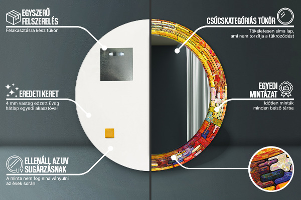 Ornate framed mirror Colored stained glass window