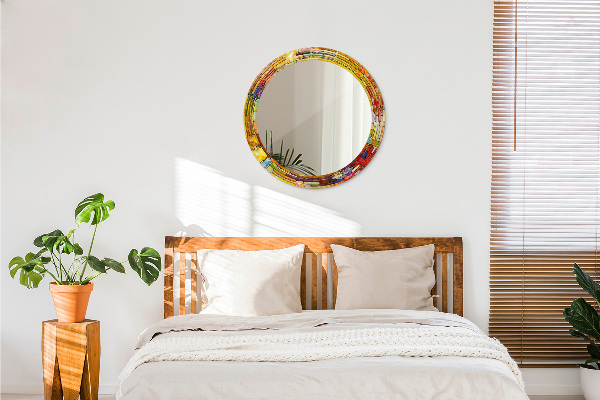 Ornate framed mirror Colored stained glass window