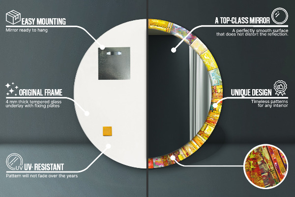 Ornate framed mirror Colored stained glass window