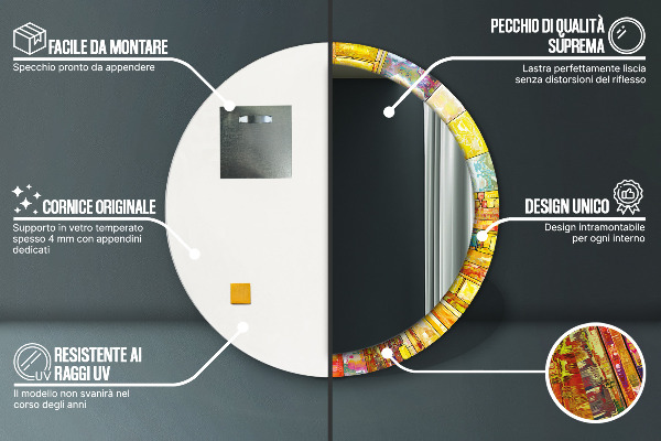 Ornate framed mirror Colored stained glass window
