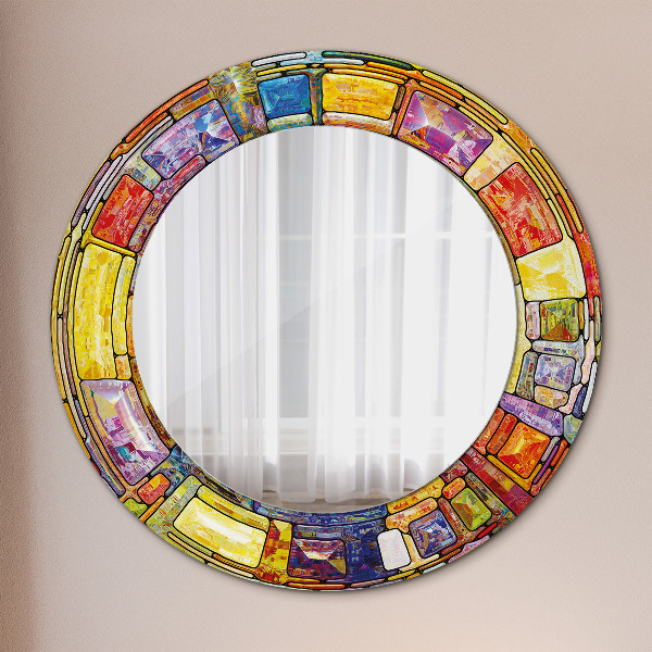 Ornate framed mirror Colored stained glass window
