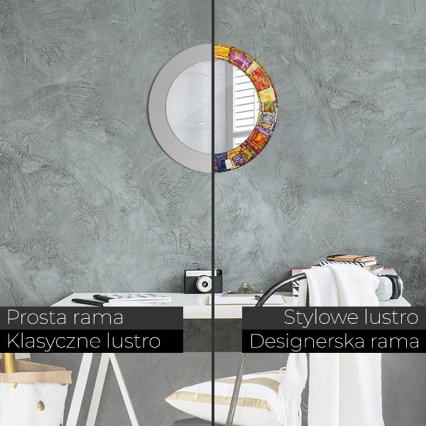 Ornate framed mirror Colored stained glass window