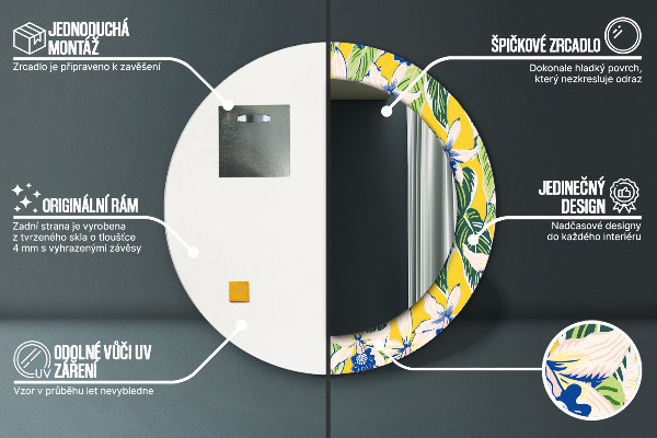 Round decorative mirror Blue and yellow orchids