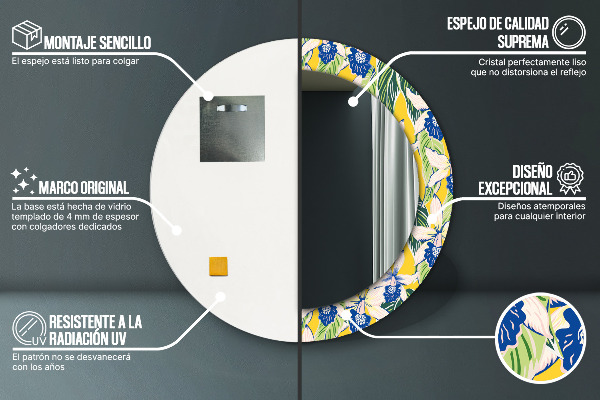 Round decorative mirror Blue and yellow orchids