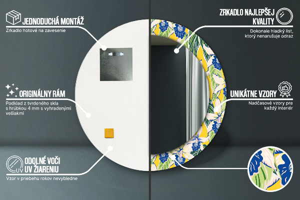 Round decorative mirror Blue and yellow orchids