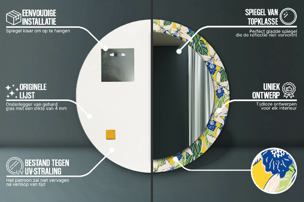 Round decorative mirror Blue and yellow orchids