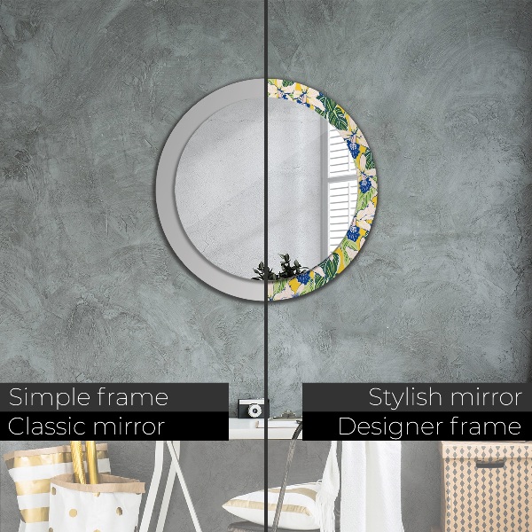 Round decorative mirror Blue and yellow orchids