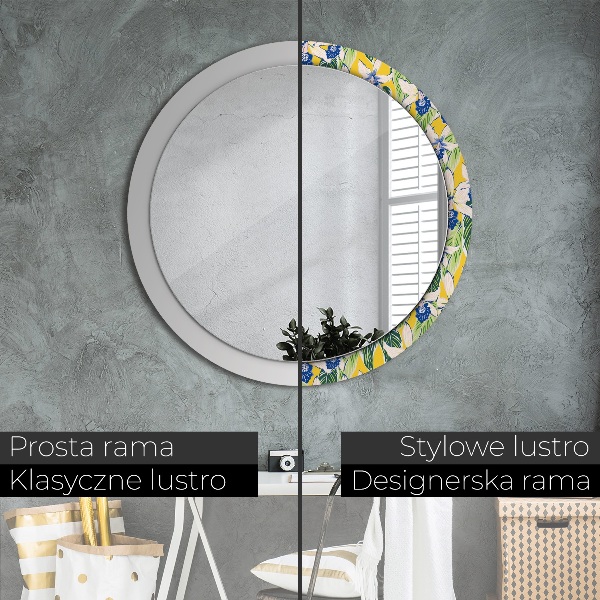 Round decorative mirror Blue and yellow orchids