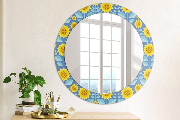 Round printed mirror Geometric sunflowers