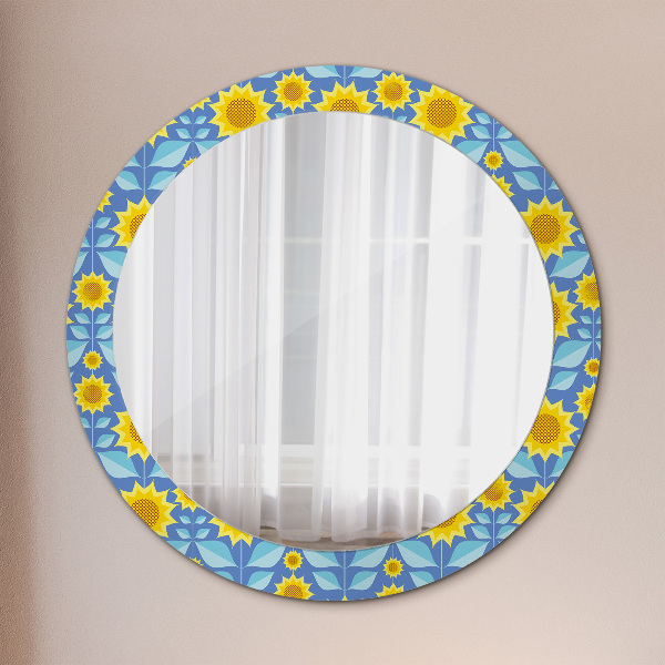 Round printed mirror Geometric sunflowers