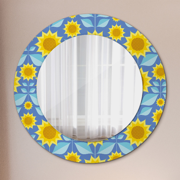 Round printed mirror Geometric sunflowers