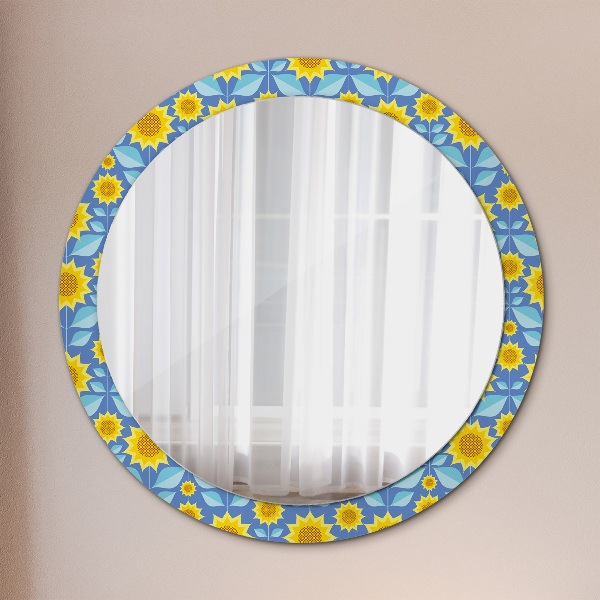 Round printed mirror Geometric sunflowers
