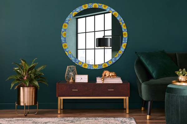 Round printed mirror Geometric sunflowers