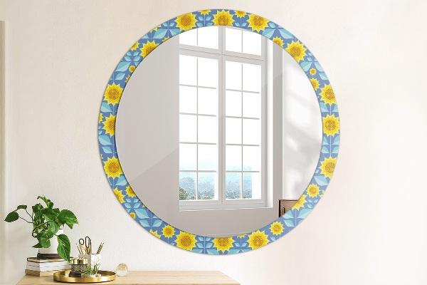Round printed mirror Geometric sunflowers