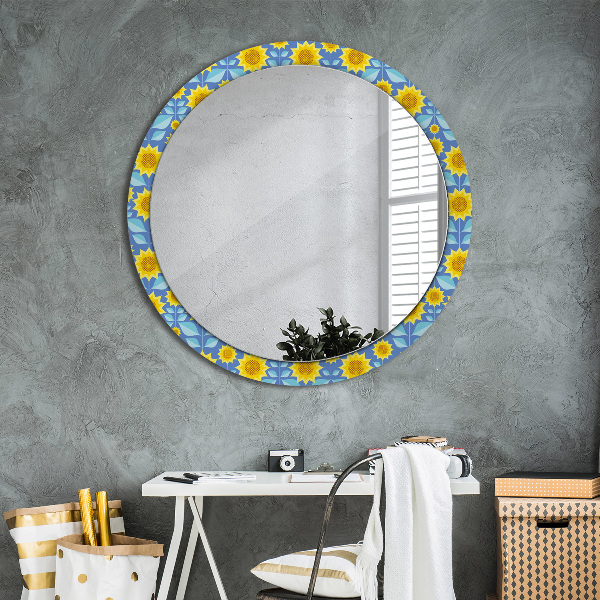 Round printed mirror Geometric sunflowers