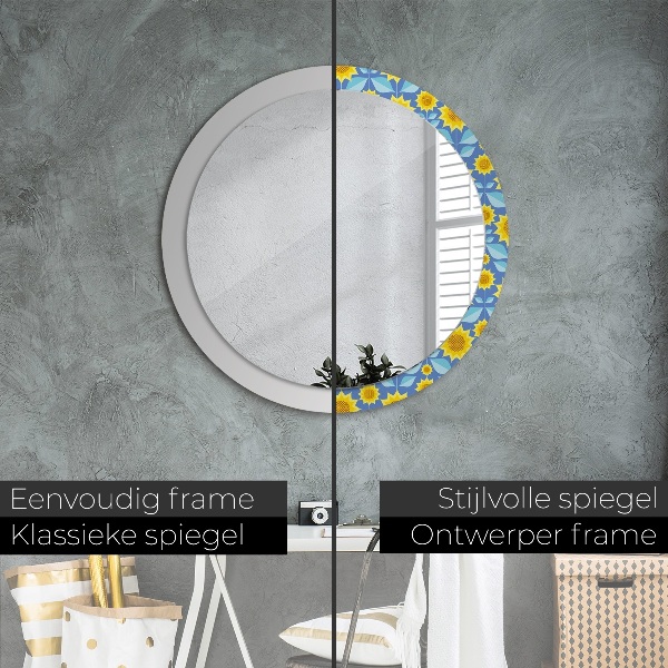 Round printed mirror Geometric sunflowers