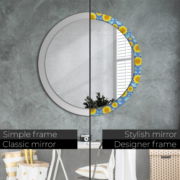 Round printed mirror Geometric sunflowers