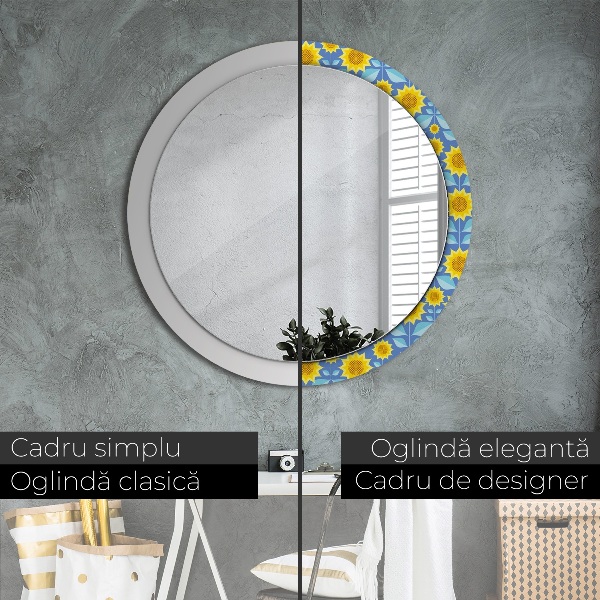 Round printed mirror Geometric sunflowers
