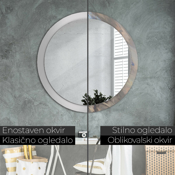 Round mirror frame with print Holographic texture