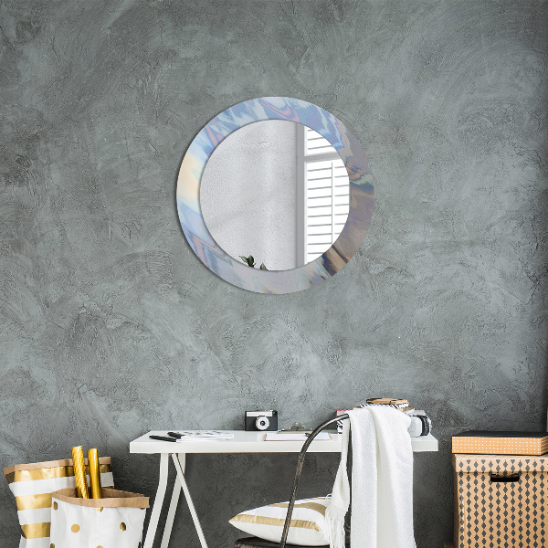 Round mirror frame with print Holographic texture