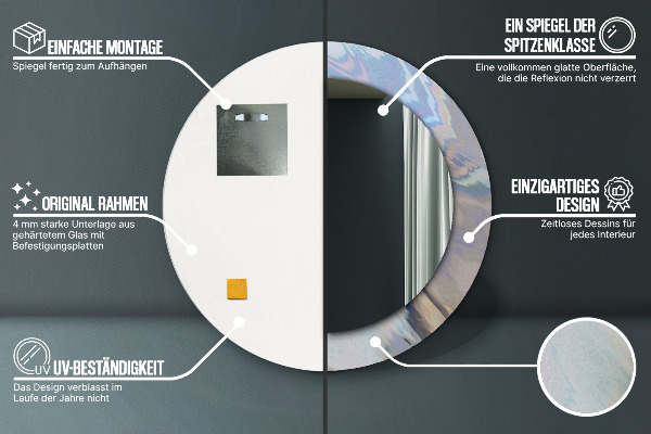 Round mirror frame with print Holographic texture