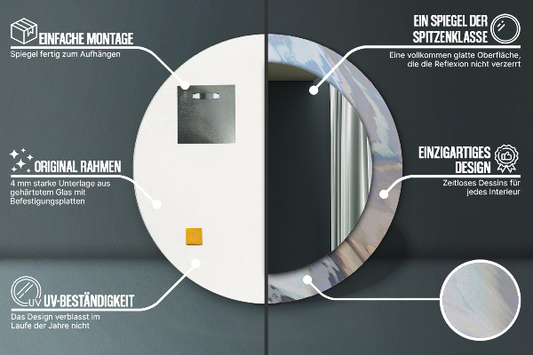 Round mirror frame with print Holographic texture