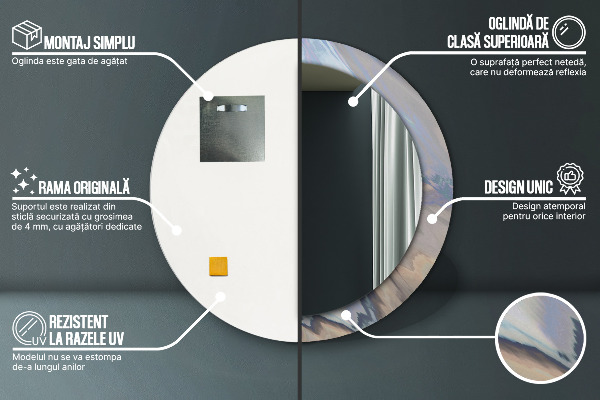 Round mirror frame with print Holographic texture