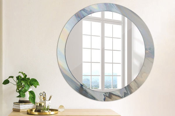 Round mirror frame with print Holographic texture