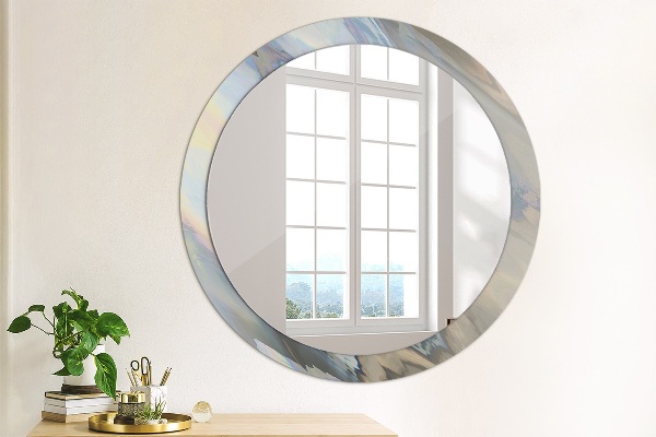 Round mirror frame with print Holographic texture