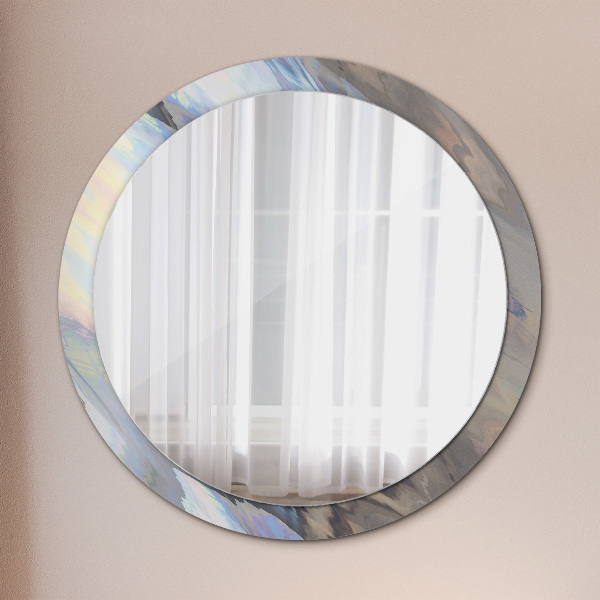 Round mirror frame with print Holographic texture