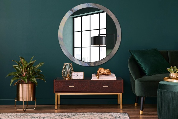 Round mirror frame with print Holographic texture