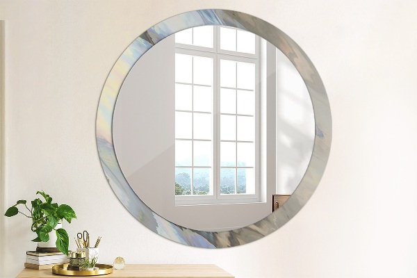 Round mirror frame with print Holographic texture