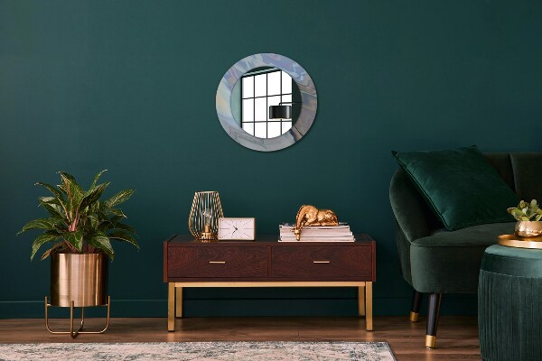 Round mirror frame with print Holographic texture