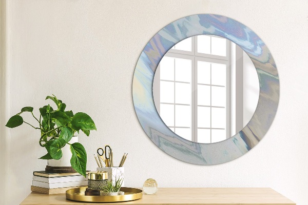 Round mirror frame with print Holographic texture