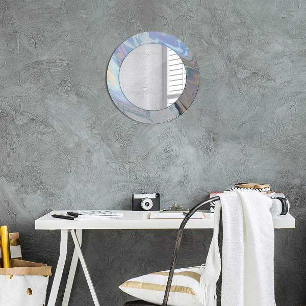 Round mirror frame with print Holographic texture