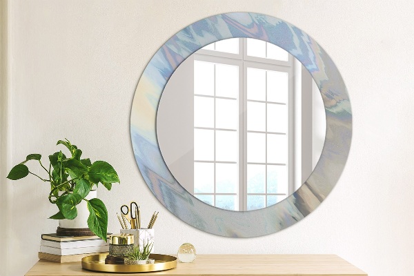 Round mirror frame with print Holographic texture