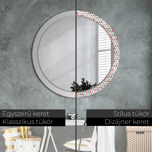 Round mirror frame with print Geometric pattern