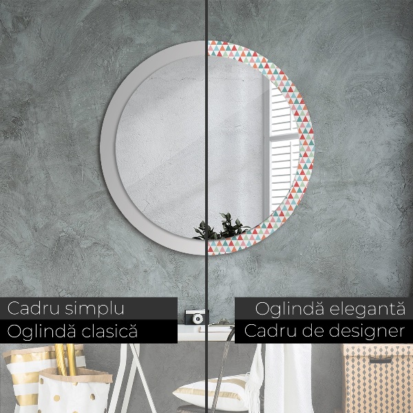 Round mirror frame with print Geometric pattern