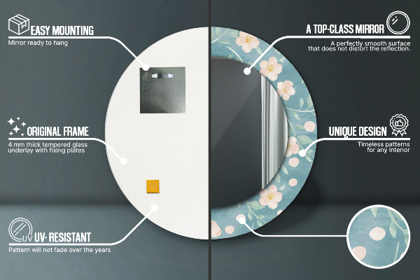 Round wall mirror decor Floral pattern