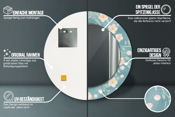 Round wall mirror decor Floral pattern