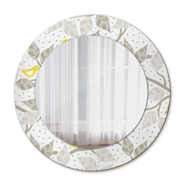 Round wall mirror decor Yellow birds on branches