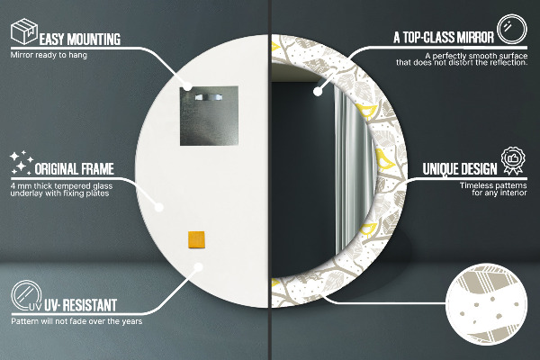 Round wall mirror decor Yellow birds on branches