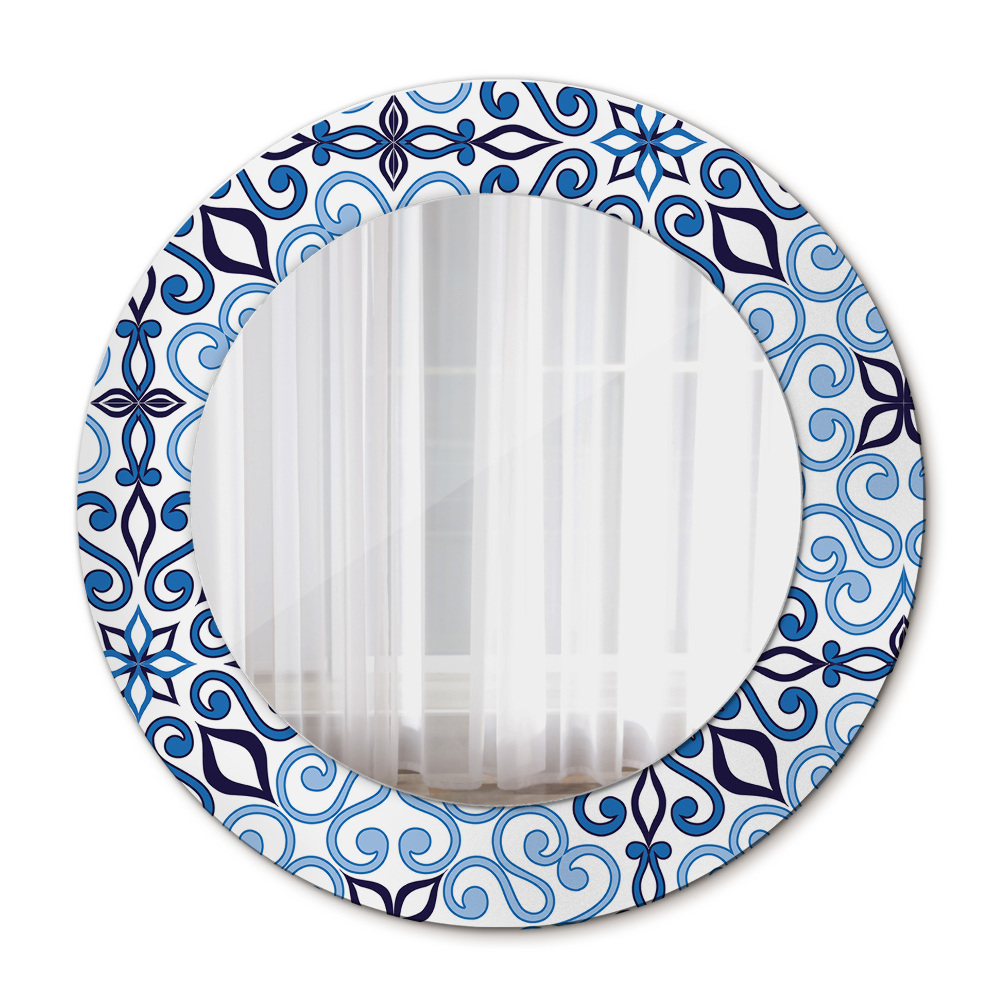 Round decorative mirror Blue arabic pattern