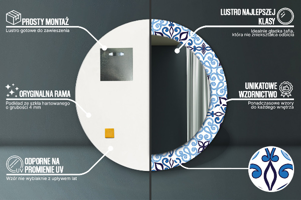 Round decorative mirror Blue arabic pattern