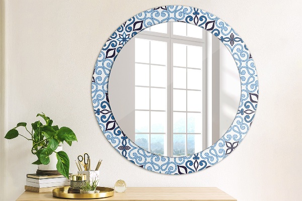 Round decorative mirror Blue arabic pattern