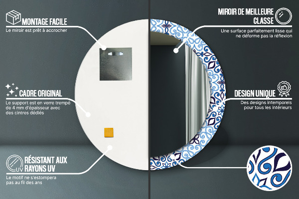 Round decorative mirror Blue arabic pattern