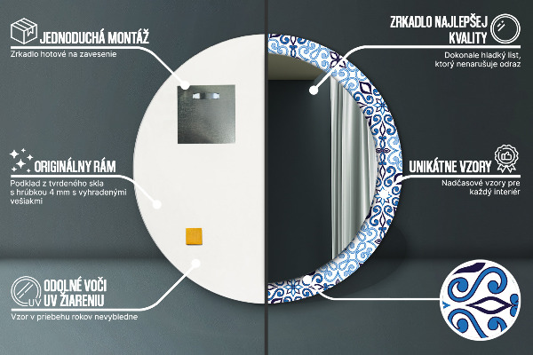 Round decorative mirror Blue arabic pattern